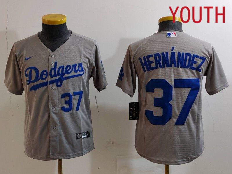 Youth Los Angeles Dodgers 37 Hernandez Grey Nike Game 2024 MLB Jersey style 7264